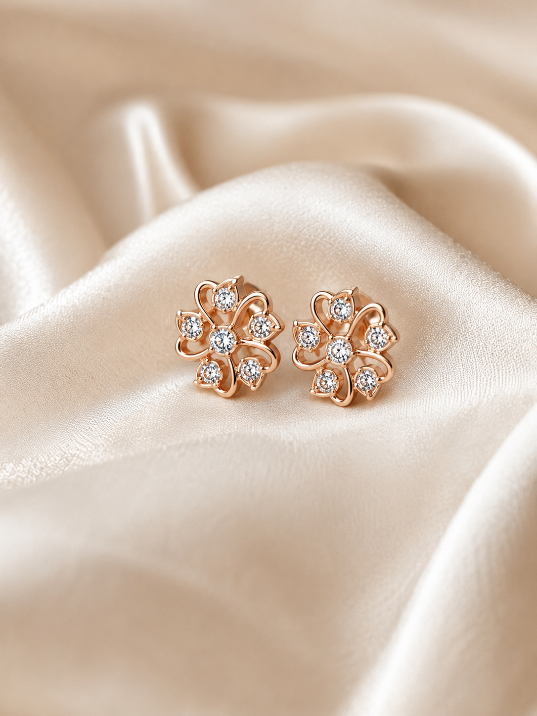 22K Gold Floral Diamond Stud Earrings